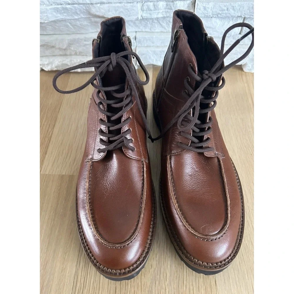 New Men's Leather Boots 8.5 Brown Leather Upper Lace Up & Zippers Section X